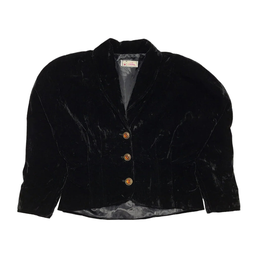 Now Carmin 90s Vintage Black Velvet Cropped Jacket Uk Women's Size 14