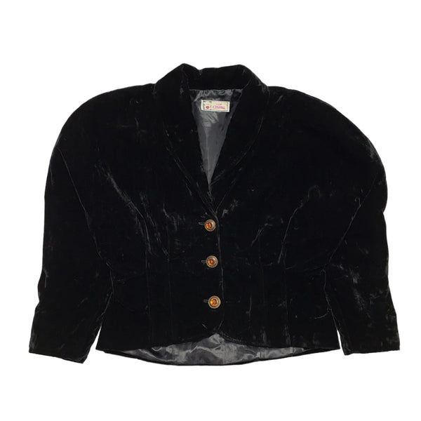 Now Carmin 90s Vintage Black Velvet Cropped Jacket Uk Women's Size 14