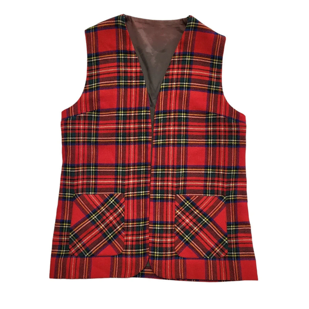 Laird Portch Red Tartan Open Front Waistcoat Uk Women's Size 10