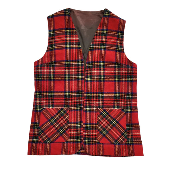 Laird Portch Red Tartan Open Front Waistcoat Uk Women's Size 10