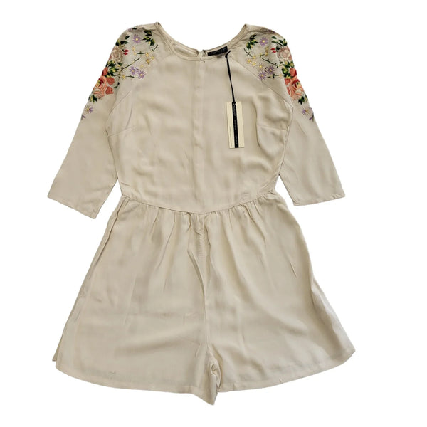 Topshop Beige Round Neck 3/4 Sleeve PLaysuit Uk Women's Size 10 Bnwt DD117