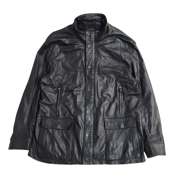 ST George By Duffer Black Zipped Leather Jacket Uk Men's Size XXL EE815