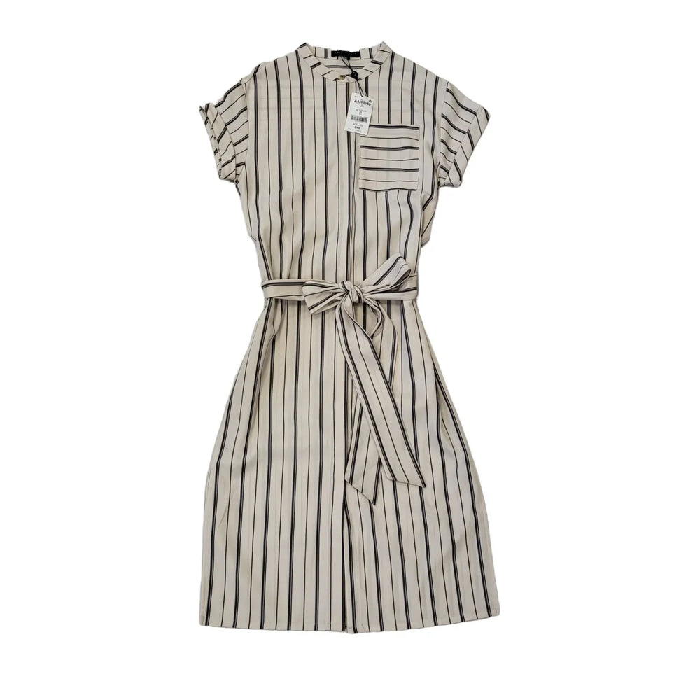 Emma Willis Beige Short Sleeve Striped Dress Uk Women's Size 10 Bnwt EE98