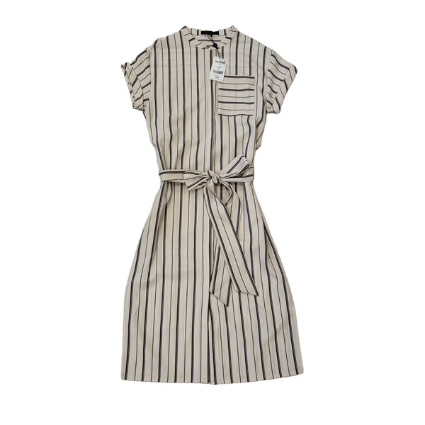 Emma Willis Beige Short Sleeve Striped Dress Uk Women's Size 10 Bnwt EE98