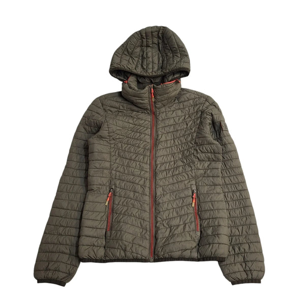 Superdry Green Zipped Hooded Quilted Jacket Uk Women's Size M EE896