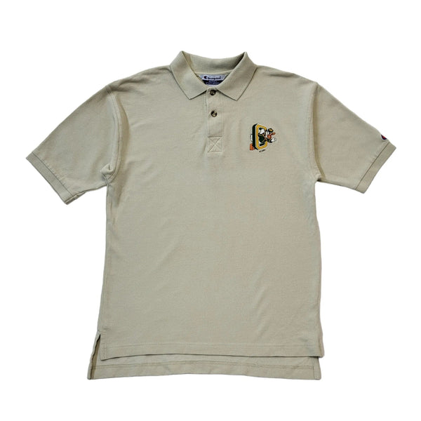 Champion 90s Vintage Oregon Ducks Beige Short Sleeve Polo Shirt Men's Size Small