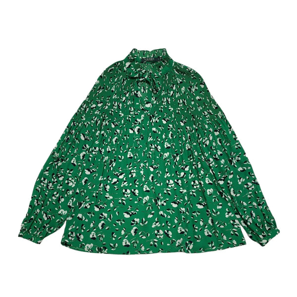 Laura Ashley Green Floral Long Sleeve Tie Neck Blouse Womens UK S CC319
