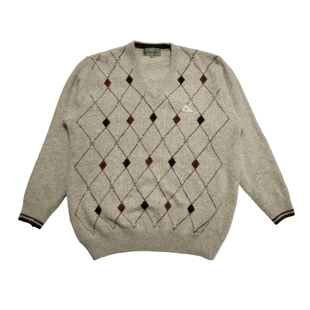 Monte Carlo Beige Angola V-Neck Wool Jumper Uk Men's Large BB810