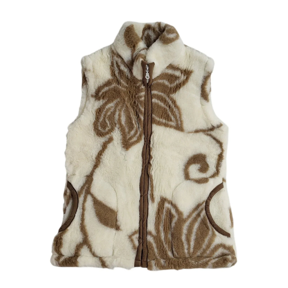 Vintage Beige & Cream 90s Zipped Faux Fur Gilet UK Women's Size 12