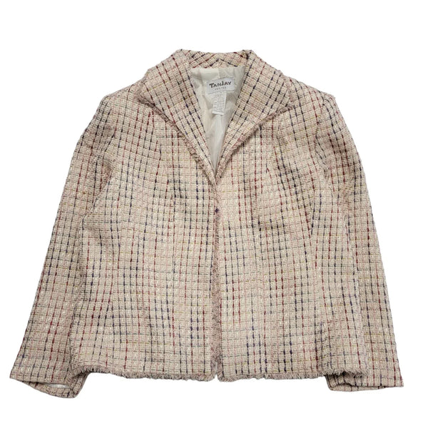 Tanjay Pink 90s Vintage Open Front Polyester Blend Jacket Uk Women's Size 14