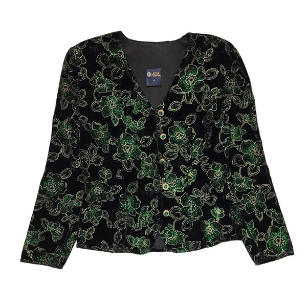 Sixth Sense Vintage 90's Black Green Floral Button Front Jacket Womens UK 14