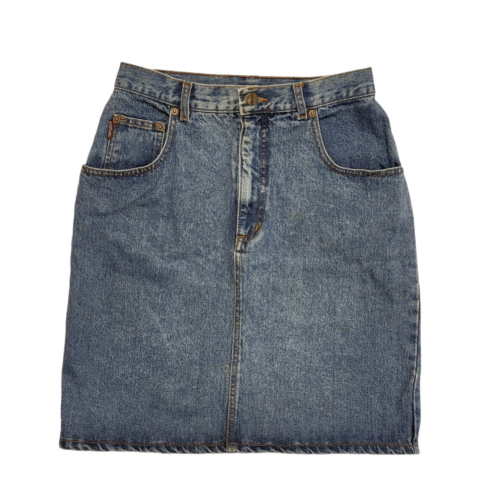 Moment Vintage 90's Blue Denim Knee Length Skirt Womens UK Size 8