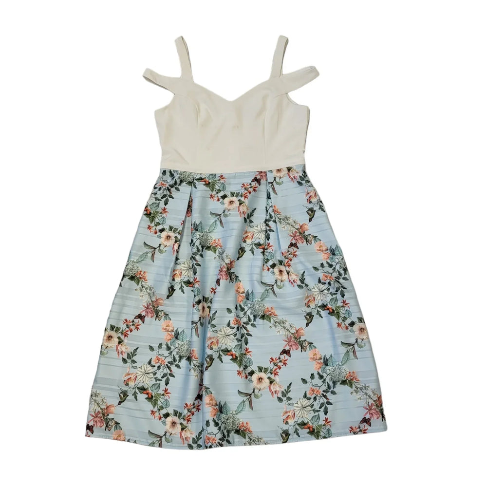 Oasis White & Blue Floral Sleeveless Casual Dress Uk Women's Size 14 Bnwt EE97
