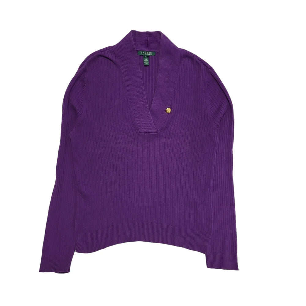 Lauren Ralph Lauren Purple V-Neck Button Jumper Womens UK XL CC472