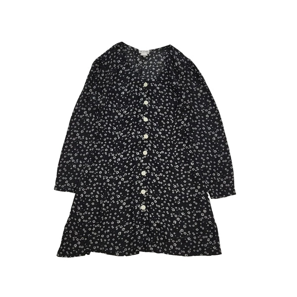 90s Vintage Nice Day Black & White Floral Buttoned Dress Women's Size 10