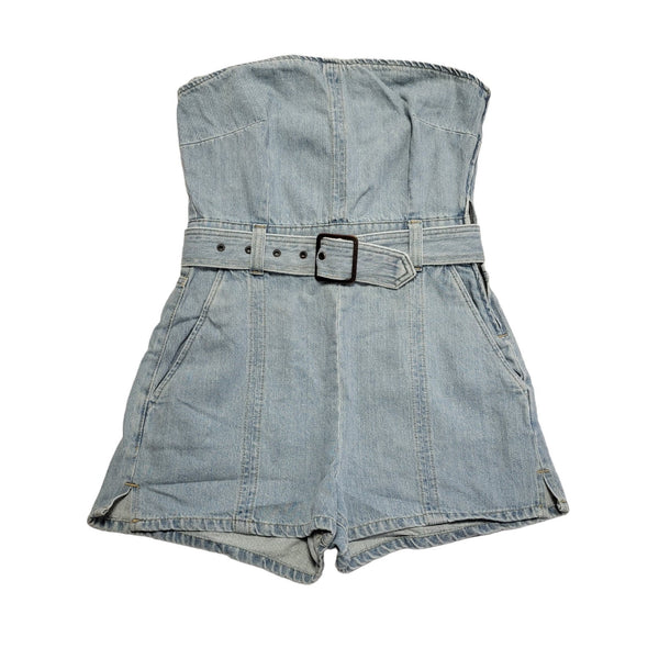 River Island Blue Denim Dungaree Shorts Jumpsuit Uk Women's M 10 Bnwt K512