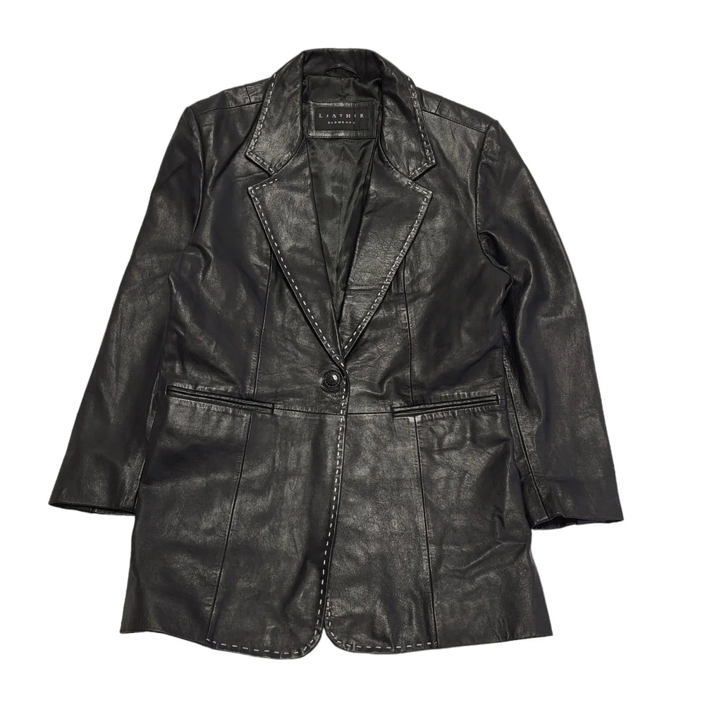 Leather Elements 90s Vintage Black Leather Button Jacket Uk Women's Size Medium