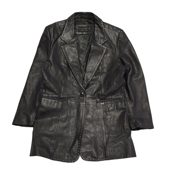Leather Elements 90s Vintage Black Leather Button Jacket Uk Women's Size Medium
