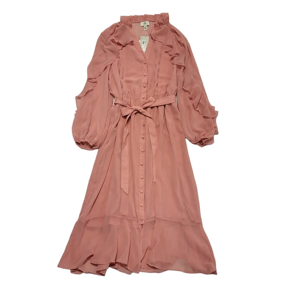 River Island Pink Long Sleeve Buttoned Peplum Dress Women's Size 14 Bnwt CC154