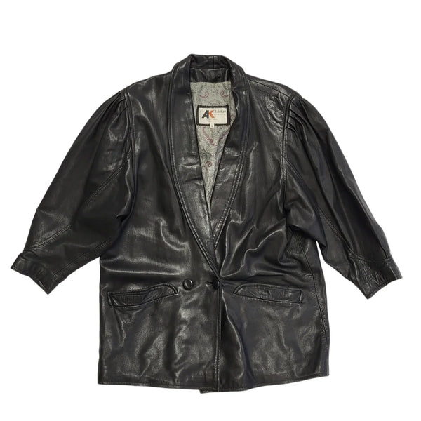 Ash Kay Vintage 80s Black Button Leather Jacket Uk Women's Size 16