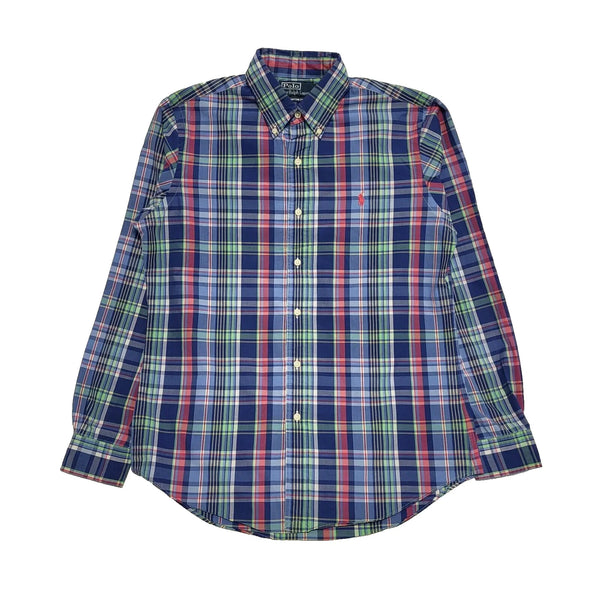 Polo Ralph Blue Red Check Long Sleeve Custom Fit Shirt Men's  UK Medium H887
