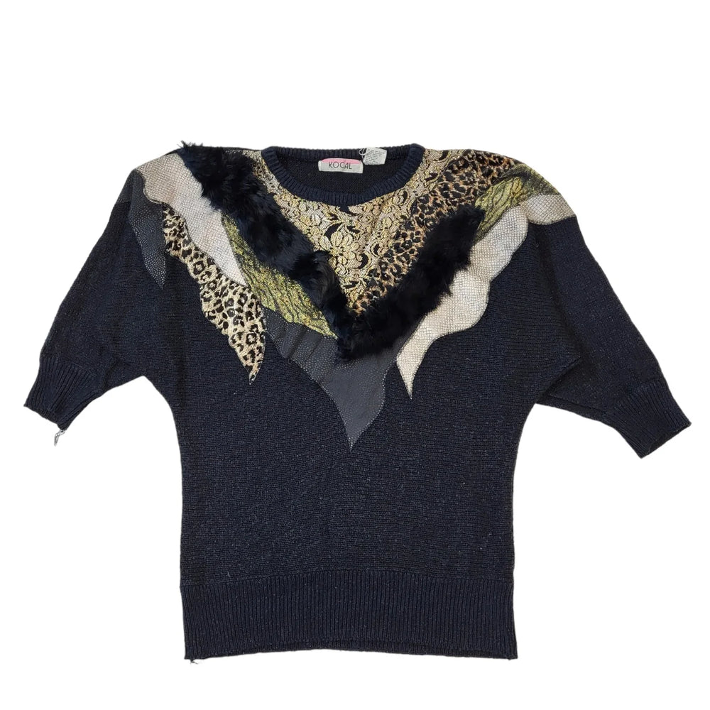 Kocal 80s Vintage Black & Gold Acrylic Jumper Women's Size S Eu 36