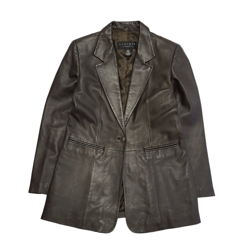Elements Brown Button Leather Collared Jacket UK Women's Large BB653
