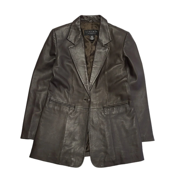 Elements Brown Button Leather Collared Jacket UK Women's Large BB653