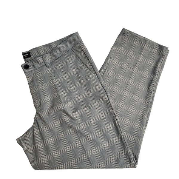 Jack & Jones Grey Checked Tapered Dress Trousers UK Men's Size XXL W38 L32 FF114