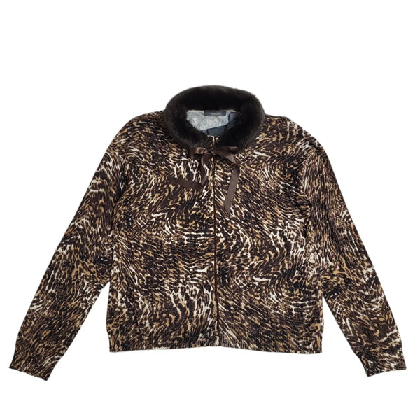 Liz Claiborne Brown Button Animal Print Jacket Uk Women's Size L Bnwt EE869