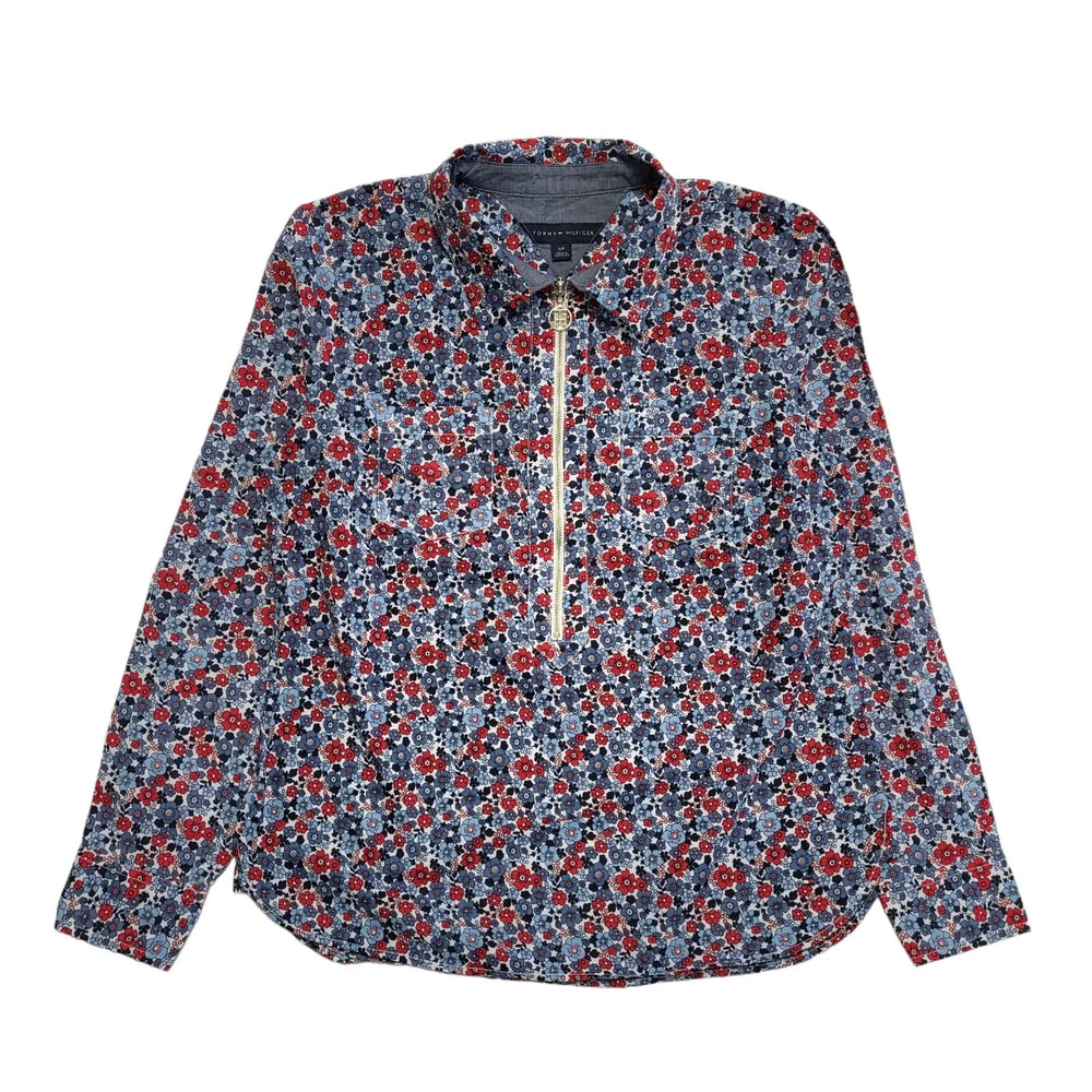 Tommy Hilfiger Blue Red Floral 1/4 Zip Collared Top UK Women's 8 EU 36 L22