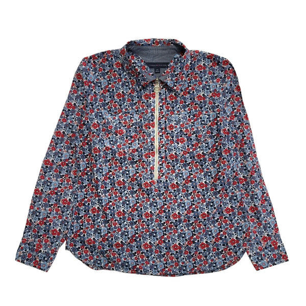 Tommy Hilfiger Blue Red Floral 1/4 Zip Collared Top UK Women's 8 EU 36 L22