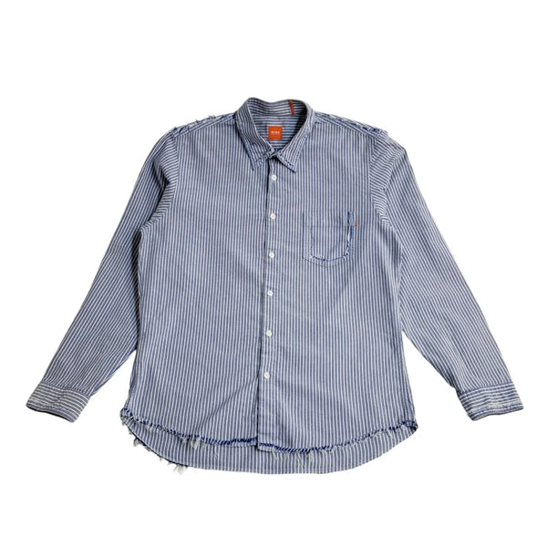 Hugo Boss Blue White Striped Long Sleeve Shirt Uk Men's Size L FF45