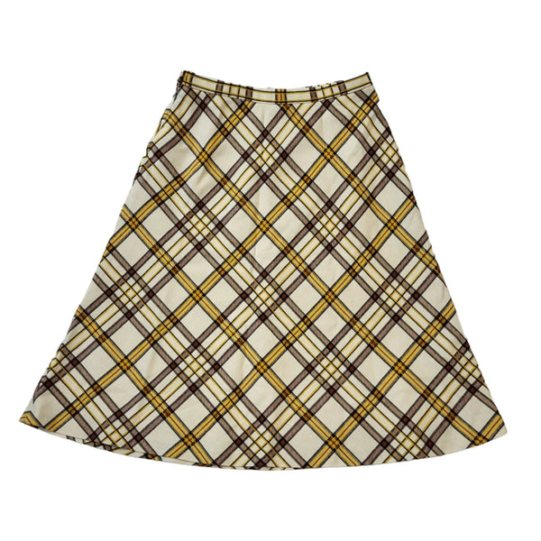 Gorray Vintage 70s Cream & Yellow Check Skirt Women's Size 12 W30