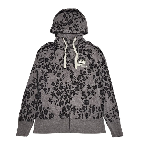 Nike Grey Animal Print Zipped Drawstring Sweatshirt Hoodie Women's Uk S H578