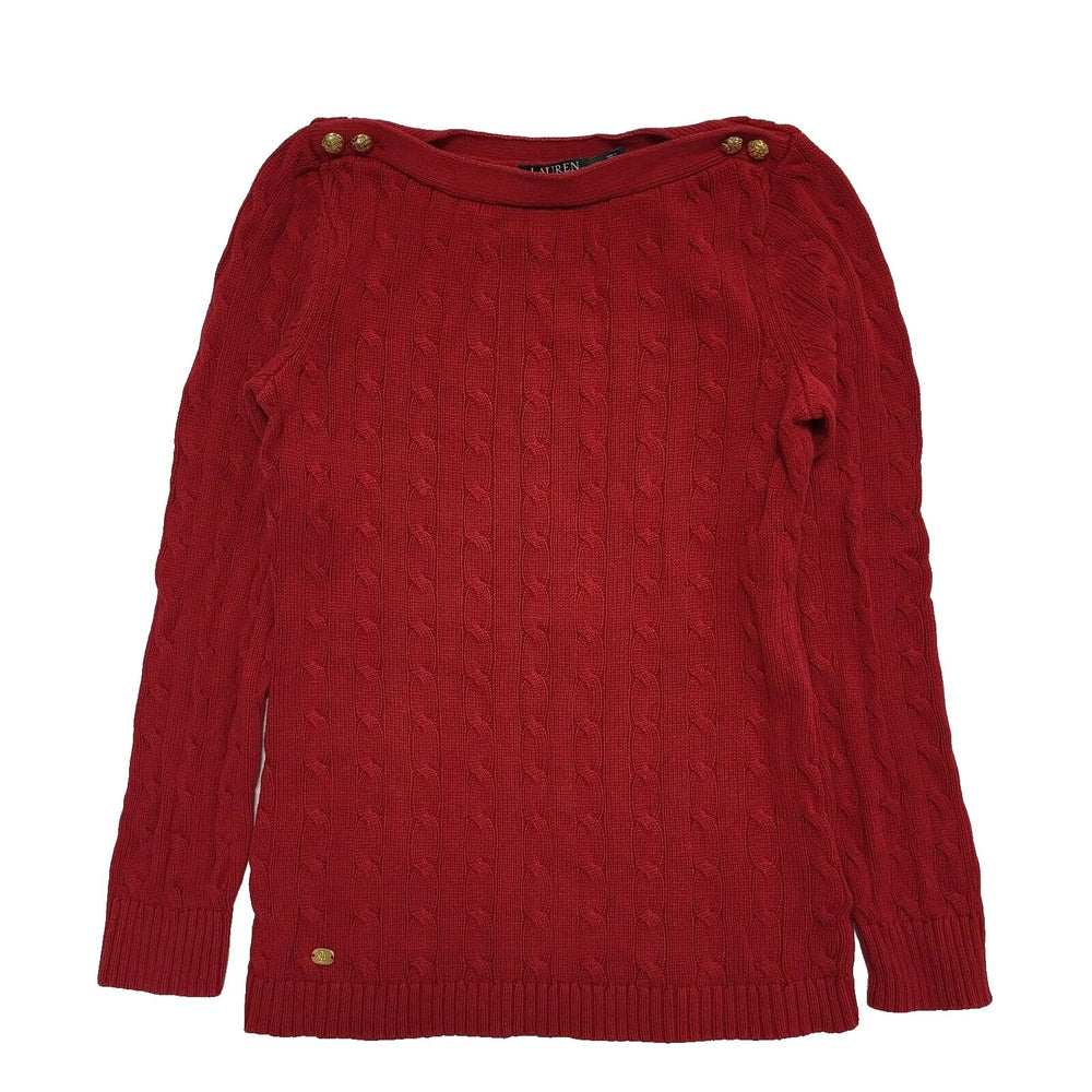 Polo Ralph Lauren Red Long Sleeve Cable Knit Jumper UK Women's M L209