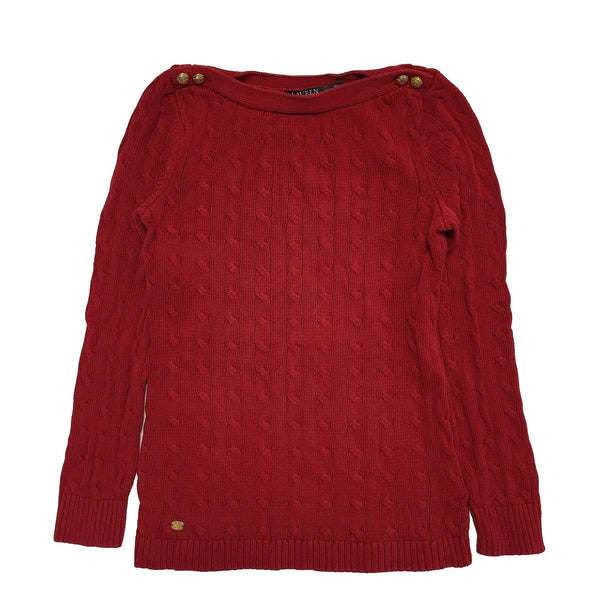Polo Ralph Lauren Red Long Sleeve Cable Knit Jumper UK Women's M L209
