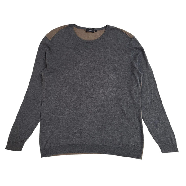 Hugo Boss Jumper Grey & Brown Modern Crew Neck Men's UK Size XL