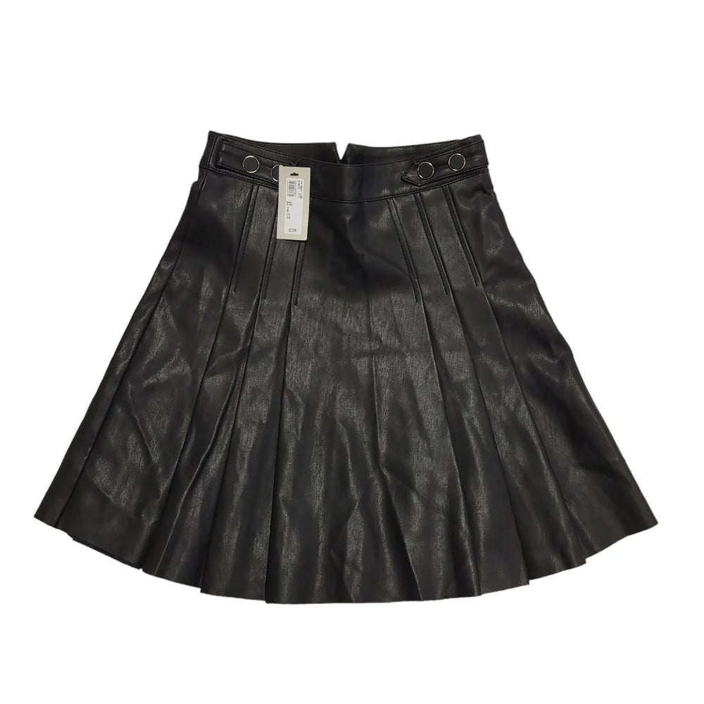 River Island Black Faux Leather Pleated Skirt Uk Women's 6 W24 Bnwt BB128