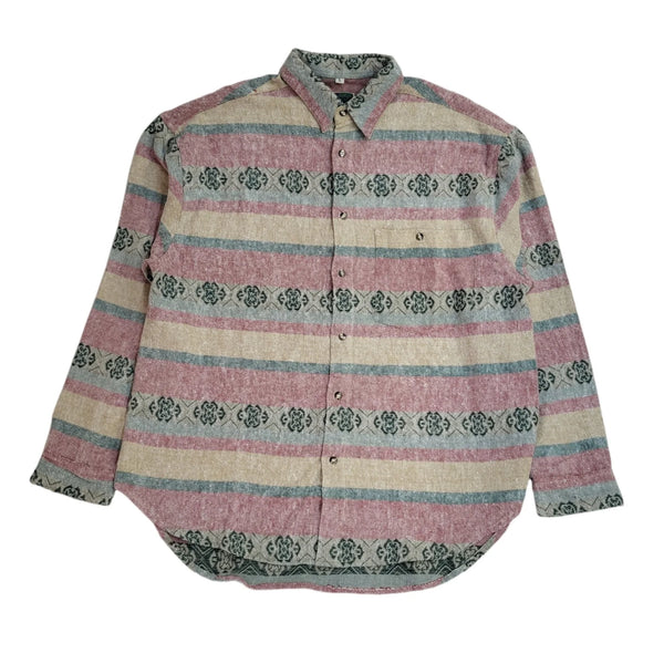 Turbo 90s Pink & Green Geometric Long Sleeve Flannel Shirt Uk Men's Size Large