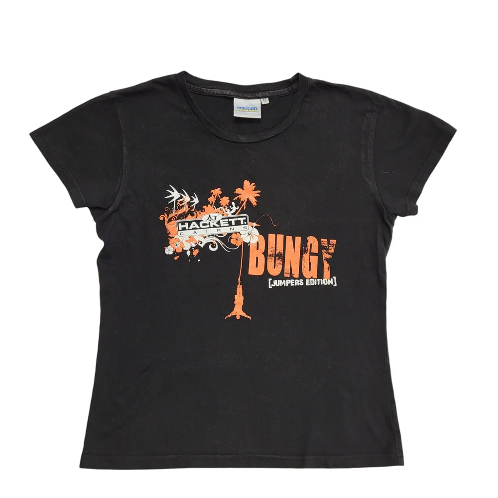 Hackett Cairns Australia Vintage 90's Black Bungy Tourist T-Shirt Womens UK 12