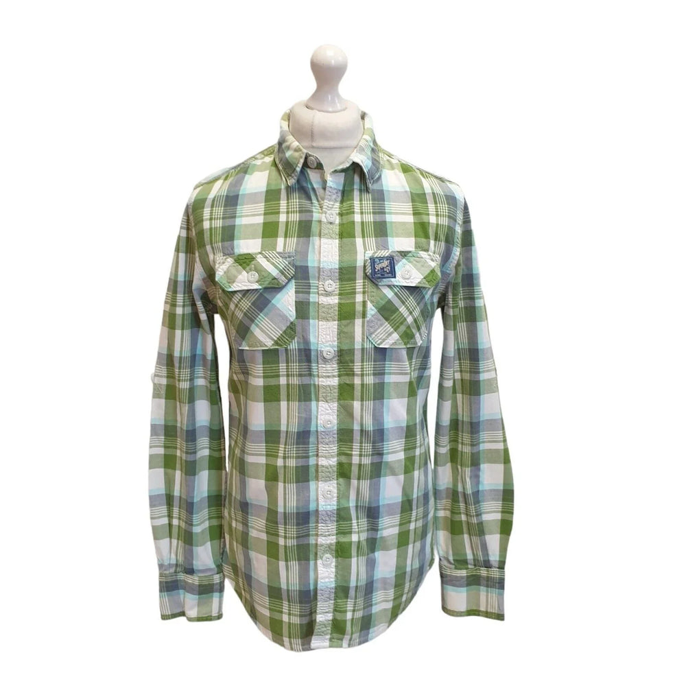 Superdry Grey Beige Check Long Sleeve Slim Fit Shirt Uk Men's M Eu 50 G81