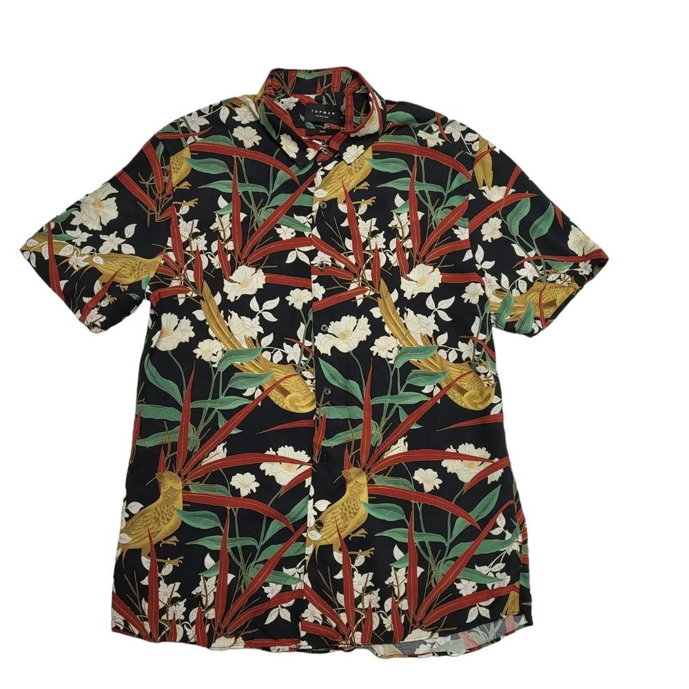 Topman Hawaiian Shirt BNWT Black, Green & Red Floral Mens UK Size L BB441