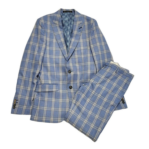 Burton Blue Check 2 Piece Skinny Suit Uk Men's Size XS W30 L30 DD416