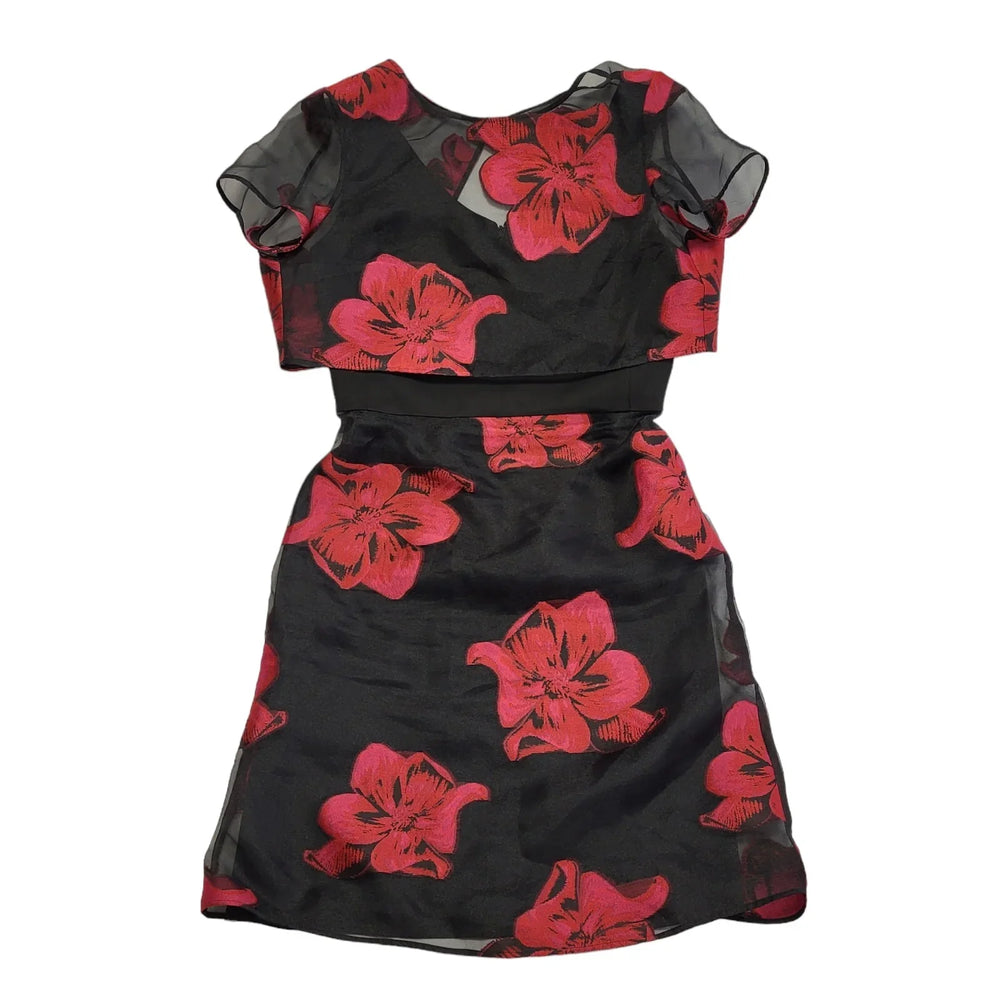 Fenn Wright Mason Black & Red Floral Short Sleeve Dress Uk Women's Size 10 DD528
