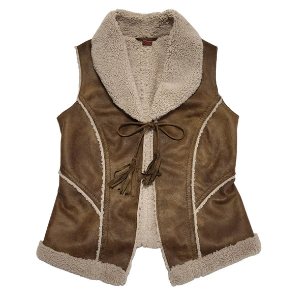 Olsen Vintage 90's Brown Faux Fur Waistcoat Uk Women's Size 12