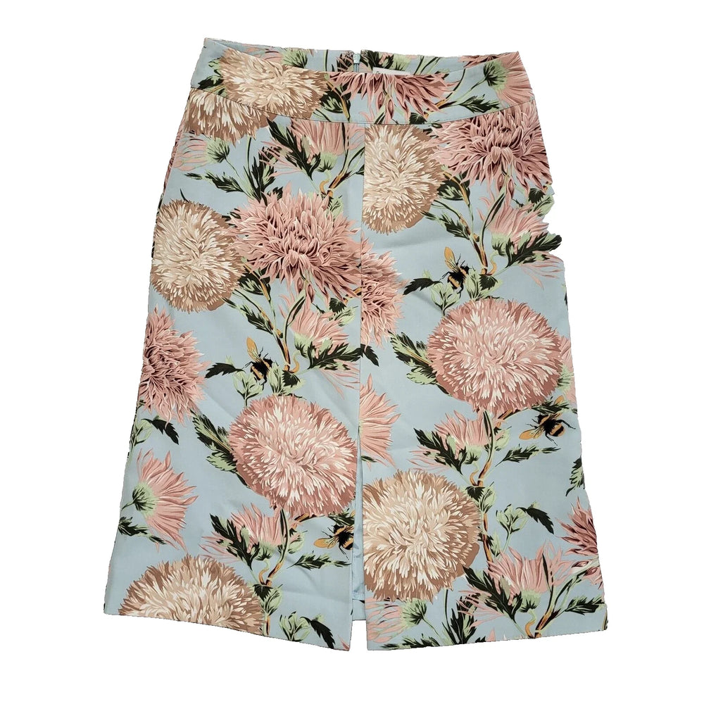 Warehouse Blue Pink Pom Pom Print Floral Skirt Uk Women's Size 14 W32 Bnwt L468