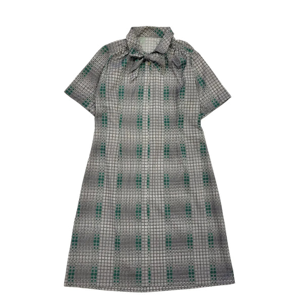 70s Vintage Grey Geometric Shift Dress Women's 14