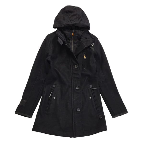 Superdry Pea Trench Black Hooded Coat Uk Women's Size Small DD52