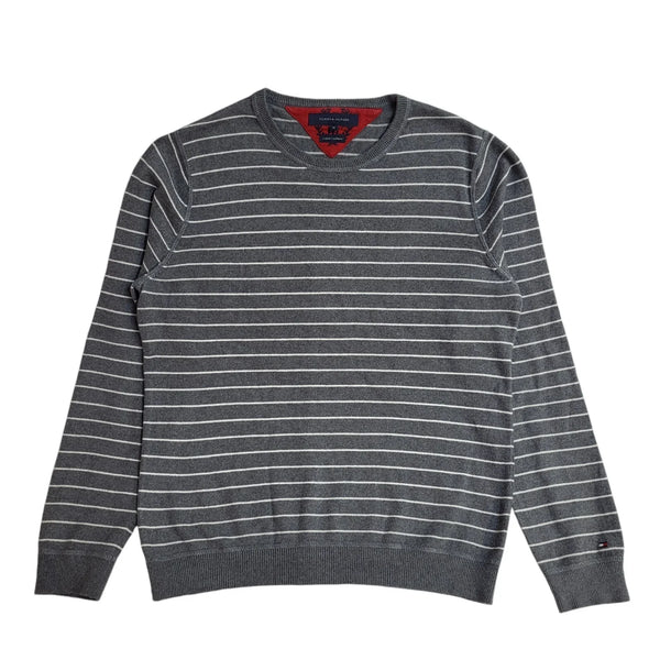 Tommy Hilfiger Grey & White Striped Crew Neck Jumper Uk Men's Size M EE391